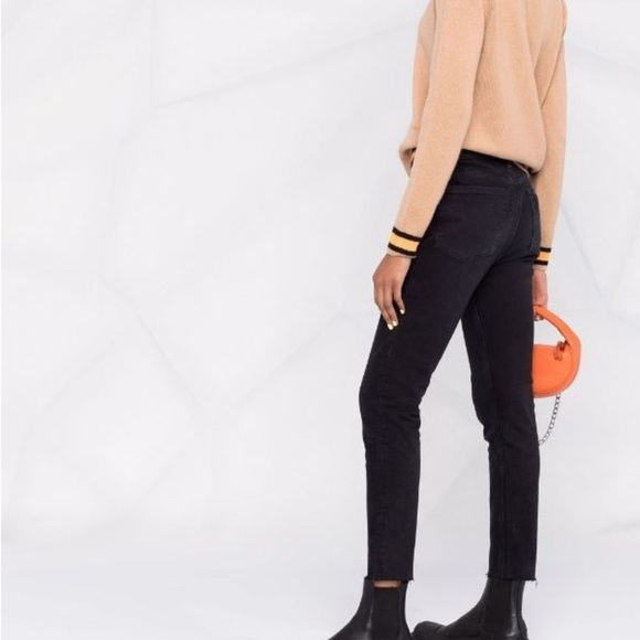 REDONE Black High Waisted  Jeans Comfort Stretch High Rise Ankle Crop - Picture 14 of 14